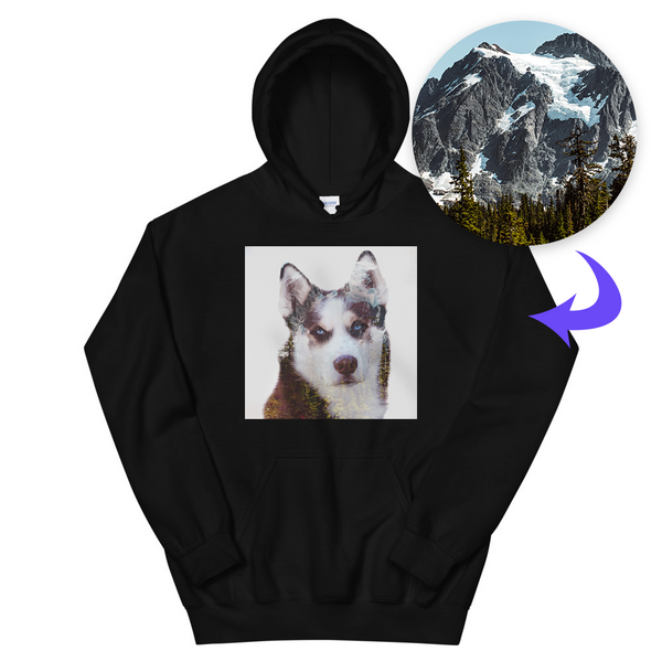 Men's / Women's Double Exposure Pet Print Hoodie (Black)