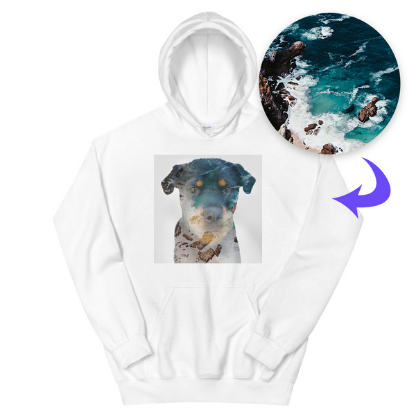 Men's / Women's Double Exposure Pet Print Hoodie (White)