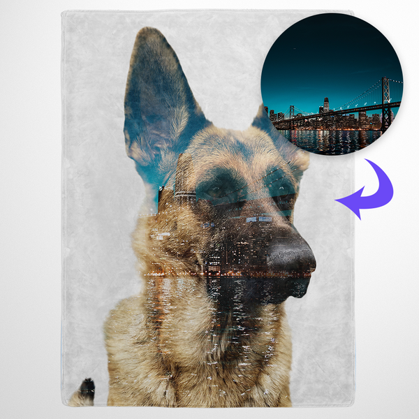 Double Exposure Pet Print Fleece Blanket